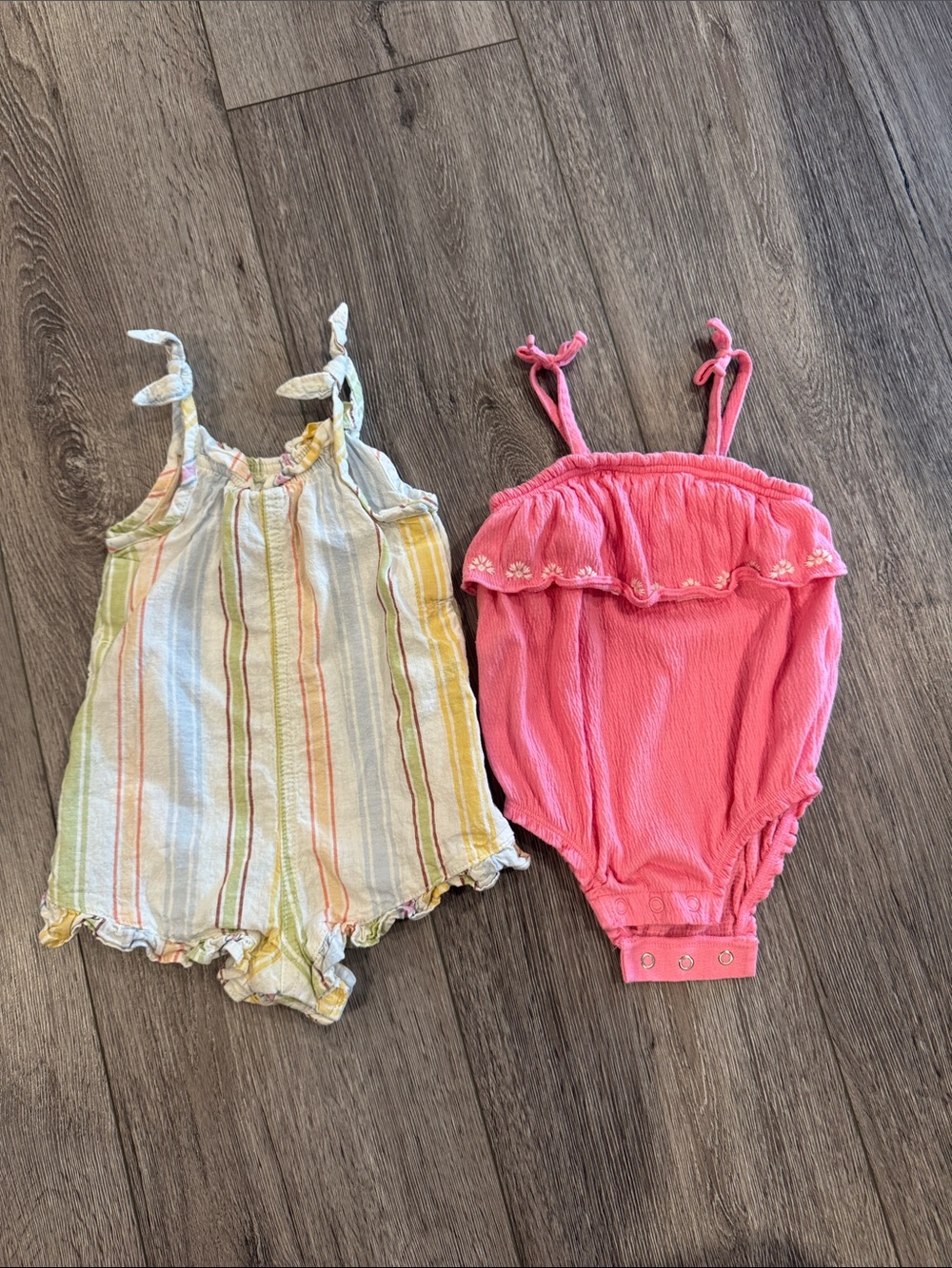 Girls Romper Set - Pink & Pastel Striped
